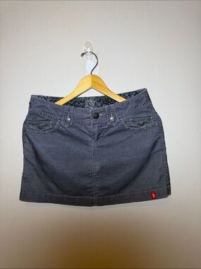 Dark Gray Mini Skirt with Studded Pocket Detail